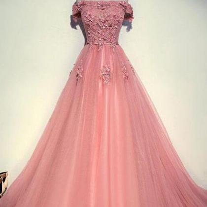 Elegant Tulle Prom Dress, Pink Long Party Dress,..