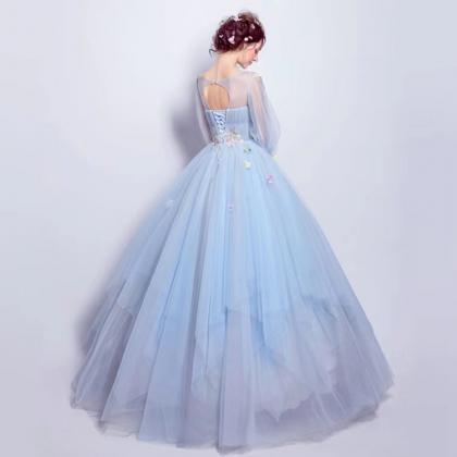 Long Sleeves Prom Dress Light Blue Party Dress..