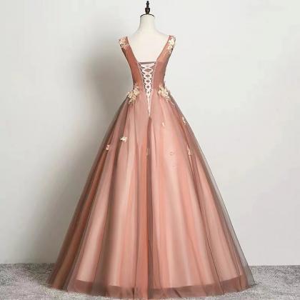 Pink Party Dress V Neck Evening Dress Tulle..