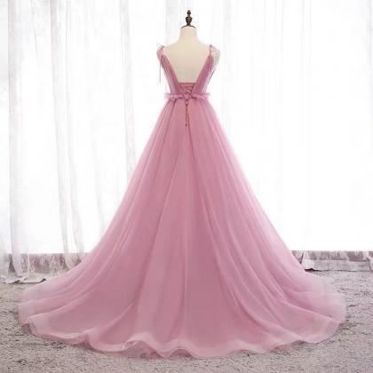 Pink Party Dress V Neck Evening Dress Spaghetti..