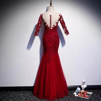 Red Party Dress Mermaid Long Prom Dress Lace..