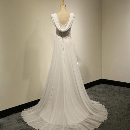 V-neck Wedding Dress Simple Bridal Dress Chiffon..