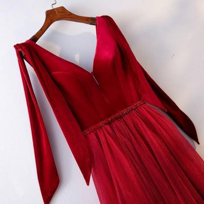 V-neck Evening Dress Red Prom Dress Charming Party..