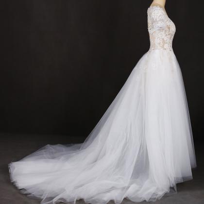 Cap Sleeves Wedding Dress White Bridal Dress..