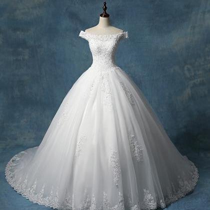 Off Shoulder Wedding Dress Simple Tulle Bridal..