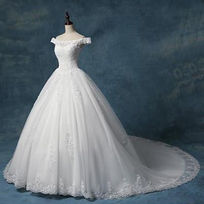 Off Shoulder Wedding Dress Simple Tulle Bridal..
