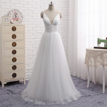 Spaghetti Straps Wedding Dress Simple Tulle Bridal..