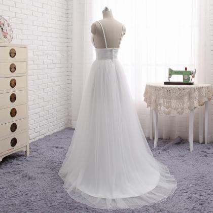 Spaghetti Straps Wedding Dress Simple Tulle Bridal..