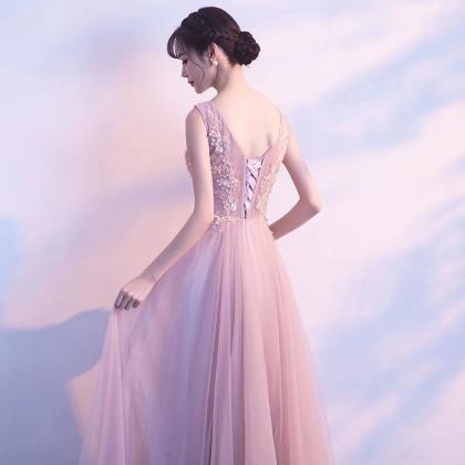 V-neck Evening Dress Elegant Party Dress Pink Prom..
