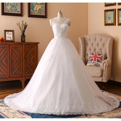 Sleeveless Wedding Dress White Bridal Dress Lace..