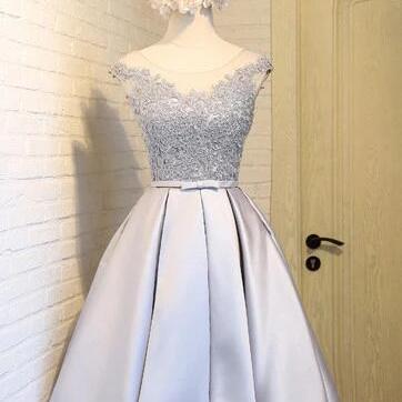 V-neck Prom Dress Lace Party Dress Grey Homecoming..