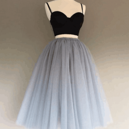Two Piece Prom Dress Tulle Party Dress Spaghetti..