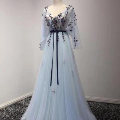 A-line Prom Dress Tulle Party Dress Light Blue..