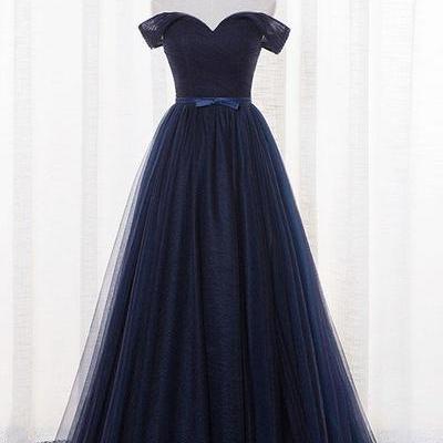 Simple Dark Navy Tulle Prom Dress,lace Up Tulle..