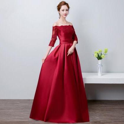 Half Sleeves Prom Dress Red Party Dress Off..