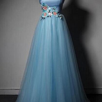 Strapless Prom Dress Blue Evening Dress Elegant..