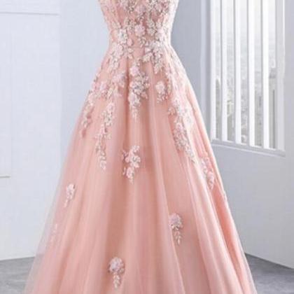 V-neck Prom Dress Pink Evening Dress Elegant..