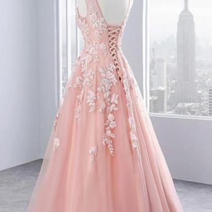 V-neck Prom Dress Pink Evening Dress Elegant..