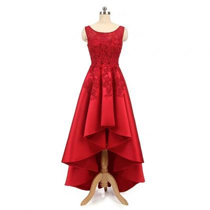 Sleeveless Prom Dress Red Party Dress High Low..
