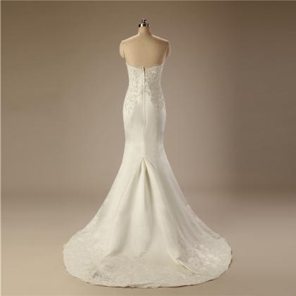 Strapless Wedding Dress White Satin Bridal Dress..