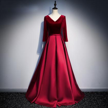 Long Sleeves Prom Dress Red Party Dress Charming..