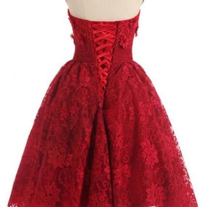 Strapless Prom Dress Red Party Dress Lace..