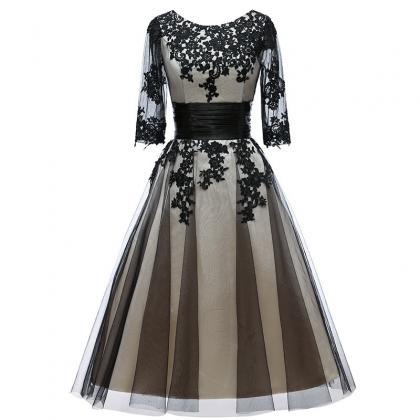 Black Prom Dress Lace Midi Dress Long Sleeves..