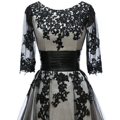 Black Prom Dress Lace Midi Dress Long Sleeves..