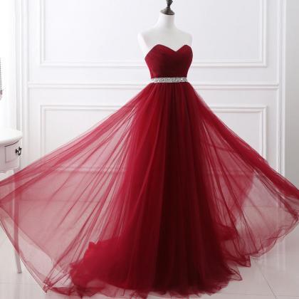 Strapless Prom Dress Red Party Dress Tulle Evening..