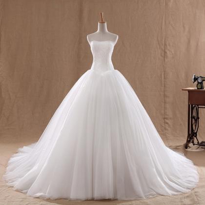 Strapless Wedding Dress Lace Top Bridal Dress..