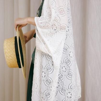 White Lace Jacket Hollow-out Cardigan Seven Minute..