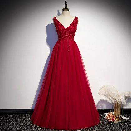 V-neck Prom Dress Red Party Dress Charming Evening..