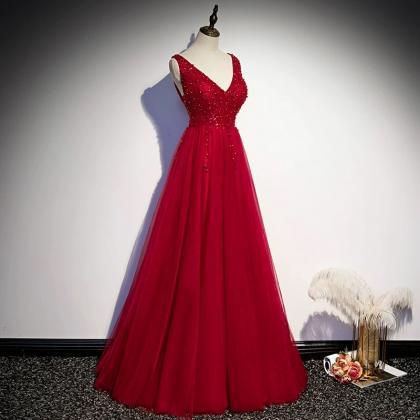 V-neck Prom Dress Red Party Dress Charming Evening..