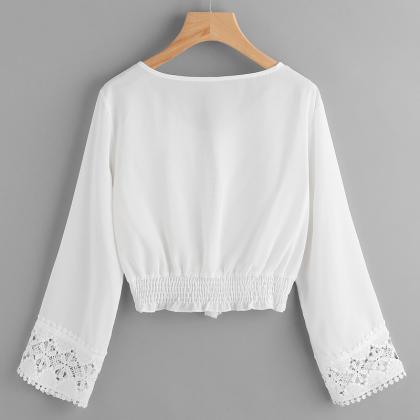 Long Sleeve Lace Shirt White Shirt