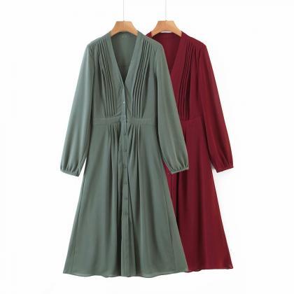 Spring's Fashion Pleated Long-sleeve..