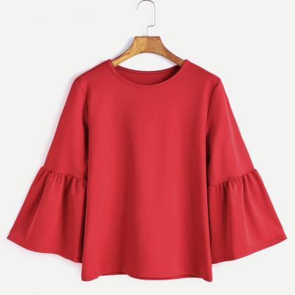 Top Urban Casual Solid Color Flared Sleeve T-shirt..