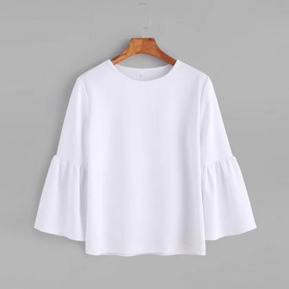 Top Urban Casual Solid Color Flared Sleeve T-shirt..