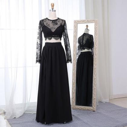 Black Dress ,2 Piece Evening Dress, Lace Party..