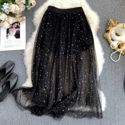 Ins Fairy Skirt,bling Stars, Medium And Long Mesh..