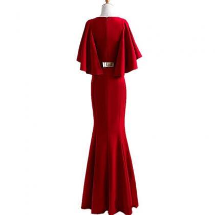 Half-sleeve V-neck, Red Maimadi Evening Dress,side..