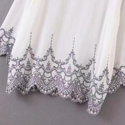 , Round Neck, Long Sleeves, Embroidered Lace Hem,..