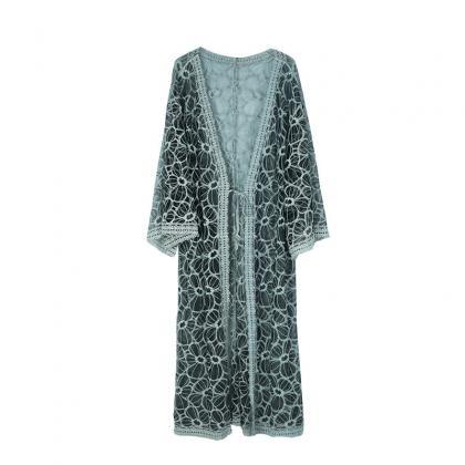 Long Cardigan, Beach Vacation Coat, Hollow-out..