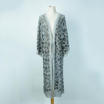 Long Cardigan, Beach Vacation Coat, Hollow-out..