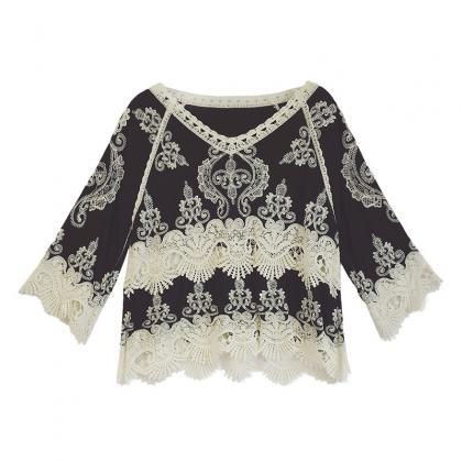 Summer Lace Base Top, Ethnic Style Loose, Hollow..