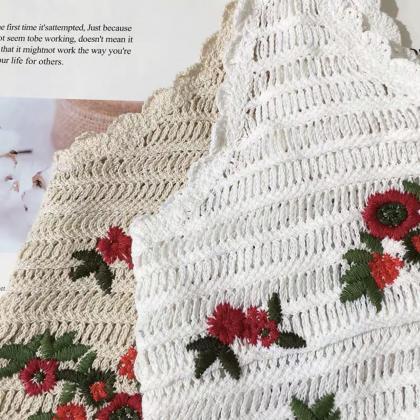 Flower Embroidery, Crocheted Knit, Halter Tank,..
