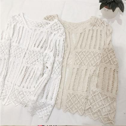 Summer Thin Style, Knitted Cardigan, Hollowed-out..