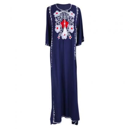 Navy Blue, Rayon Embroidered Dress, Beach Dress..