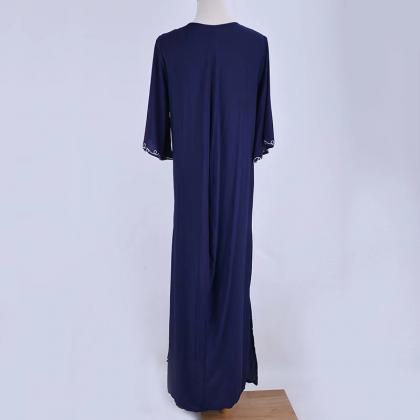 Navy Blue, Rayon Embroidered Dress, Beach Dress..
