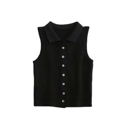 Ins-chic, Sleeveless Single-breasted Top, Spring..