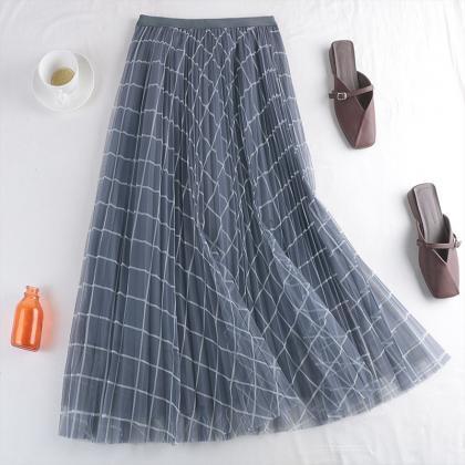 Early Spring Style, Mesh Skirt, Plaid Print..